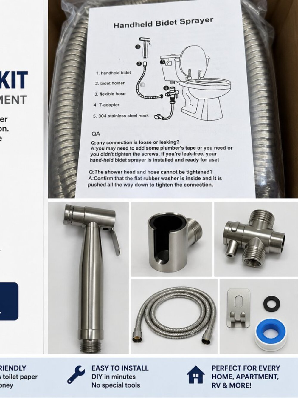 NEW Stainless Steel Handheld Bidet Sprayer Kit Complete Toilet Attachment